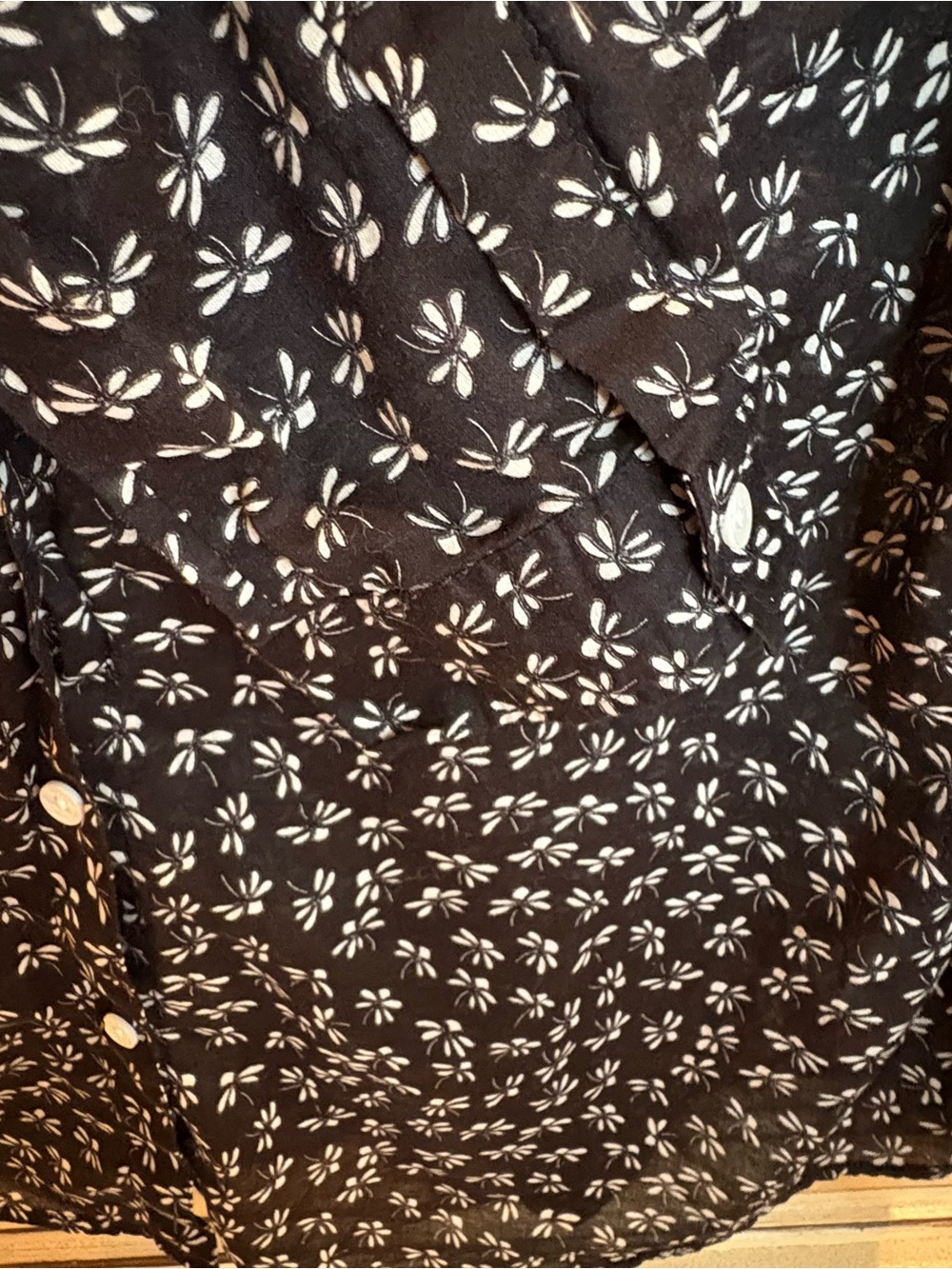 Coldwater Creek 100% Cotton Button Down Shirt in Black with White Flowers - Picture 6 of 10
